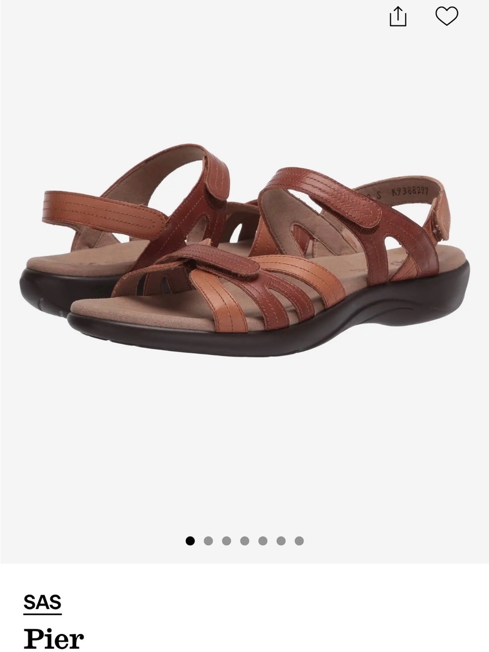 SAS Pier Sepia Leather Ankle Strap Sandal Womens Comfort Shoes Brown Tan Sz 8W